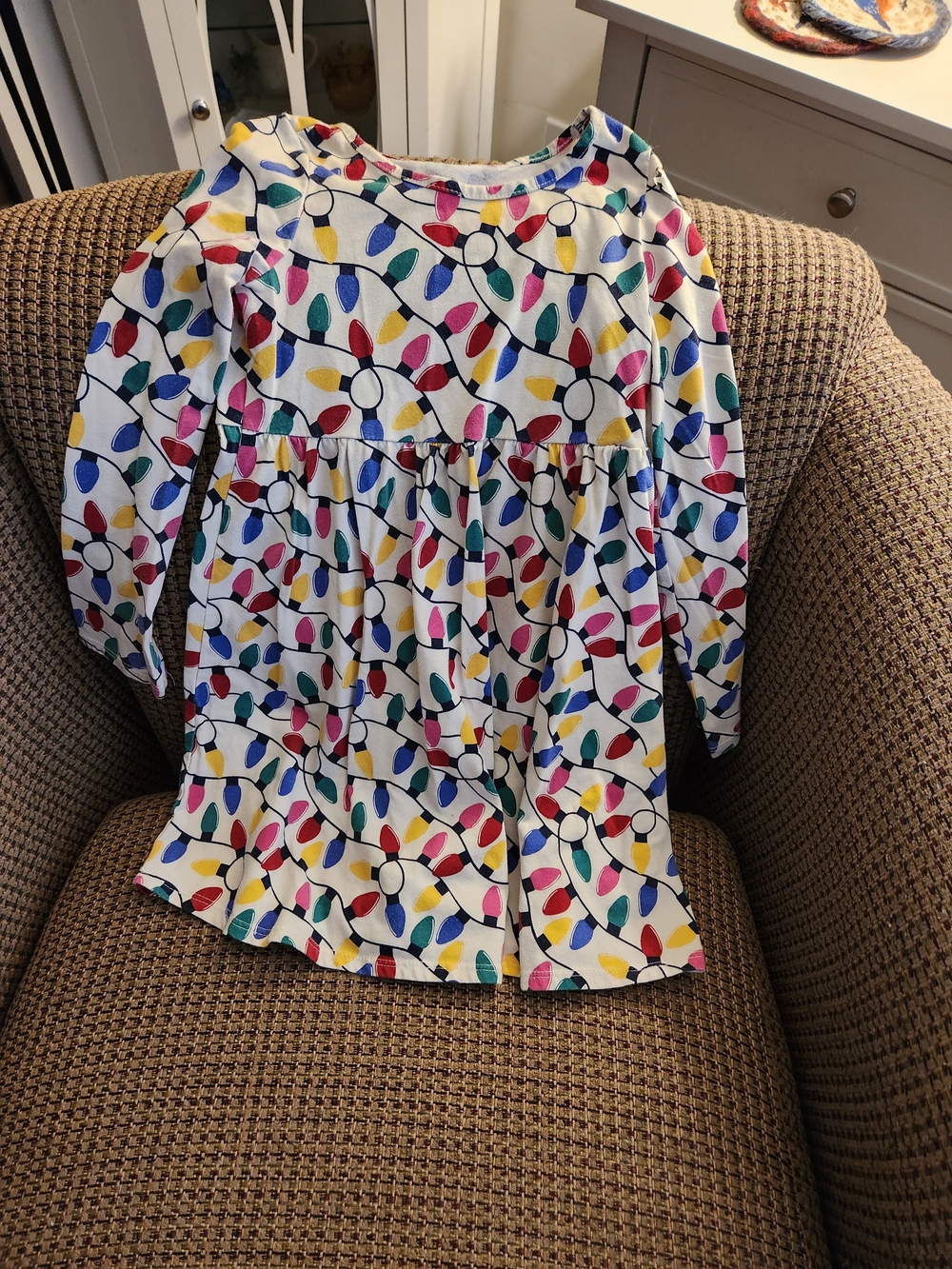 The Children's Place White Long-Sleeve Dress Top with Multicolor Light Print